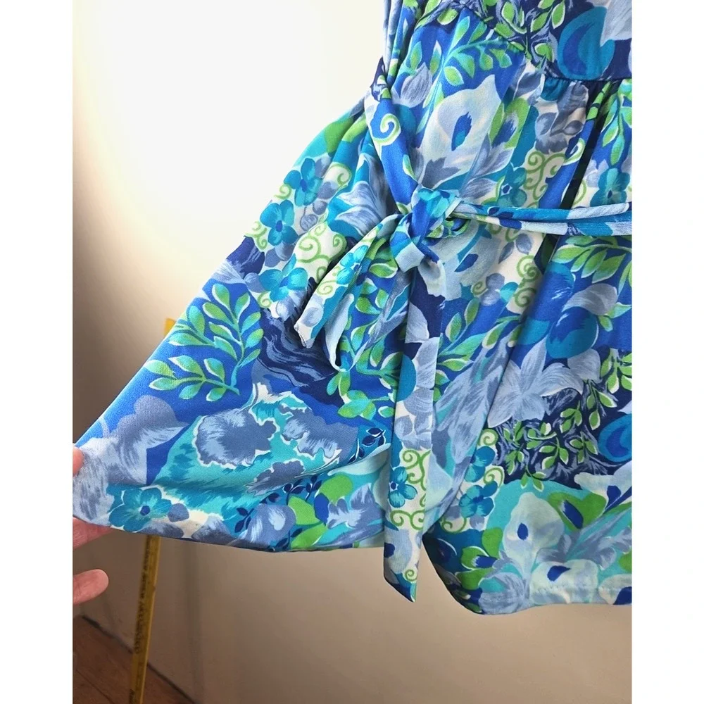 VTG MAXINE OF HOLLYWOOD FLORAL SWIMSUIT 16 one pc Tie Belt ROMPER STYLE
